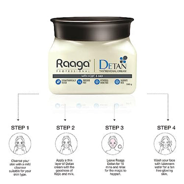 Raaga Professional De-Tan Pack | Tan Removal Cream with Kojic and Milk | Dermatologically Tested, Peroxide Free, Hydroquinone Free, Sulphate Free (500 gm) (Pack of 4)